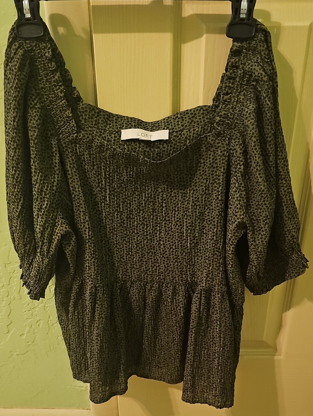 LOFT Olive Textured Smocked Peasant Blouse